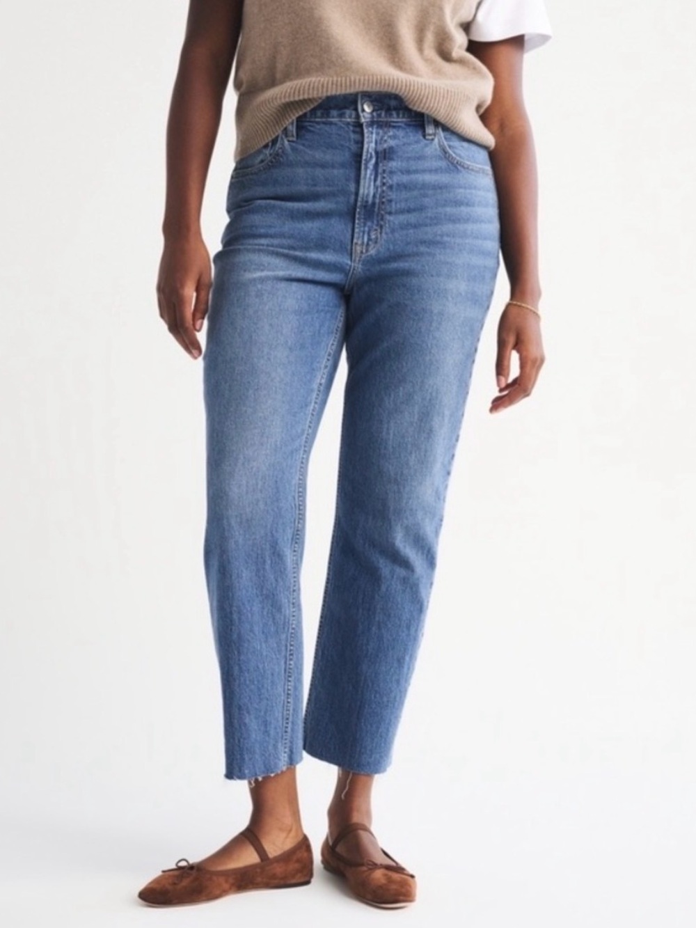 abercrombie vintage straight high rise jeans raw hem